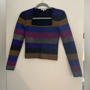 Ronny Kobo Ginny Metallic Stripe Square Neck Top